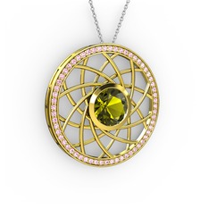 Vanida Kolye - Peridot ve pembe kuvars 18 ayar altın kolye (40 cm beyaz altın rolo zincir) #1oabiaa