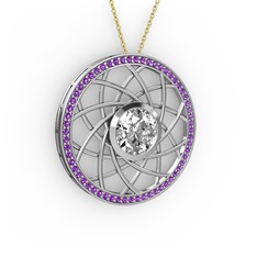 Swarovski ve ametist 18 ayar beyaz altın kolye (40 cm altın rolo zincir)