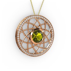 Peridot ve beyaz zirkon 925 ayar rose altın kaplama gümüş kolye (40 cm altın rolo zincir)
