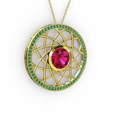 Vanida Kolye - Rodolit garnet ve yeşil kuvars 18 ayar altın kolye (40 cm altın rolo zincir) #1op0yqt