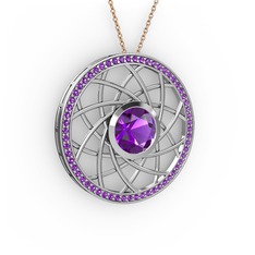 Vanida Kolye - Ametist 18 ayar beyaz altın kolye (40 cm gümüş rolo zincir) #1osh43u