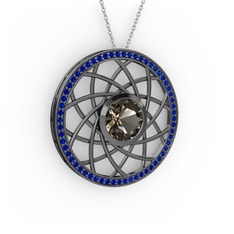 Vanida Kolye - Dumanlı kuvars ve lab safir 925 ayar siyah rodyum kaplama gümüş kolye (40 cm beyaz altın rolo zincir) #1oszo00