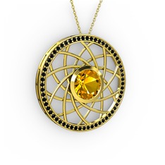 Vanida Kolye - Sitrin ve siyah zirkon 14 ayar altın kolye (40 cm altın rolo zincir) #1ozgryz
