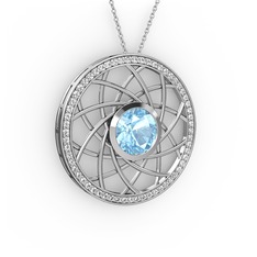 Vanida Kolye - Akuamarin ve swarovski 8 ayar beyaz altın kolye (40 cm beyaz altın rolo zincir) #1p89hng