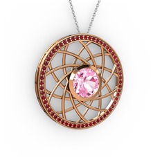 Pembe kuvars ve garnet 18 ayar rose altın kolye (40 cm beyaz altın rolo zincir)