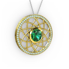 Yeşil kuvars ve akuamarin 18 ayar altın kolye (40 cm beyaz altın rolo zincir)