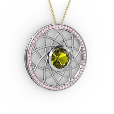 Vanida Kolye - Peridot ve pembe kuvars 18 ayar beyaz altın kolye (40 cm gümüş rolo zincir) #1pgi4xq
