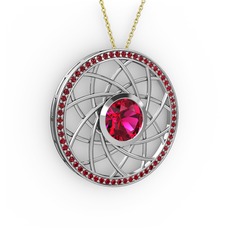 Rodolit garnet ve garnet 18 ayar beyaz altın kolye (40 cm altın rolo zincir)