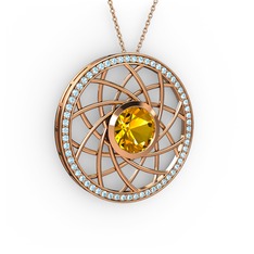 Vanida Kolye - Sitrin ve akuamarin 14 ayar rose altın kolye (40 cm rose altın rolo zincir) #1pl83xo