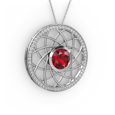 Vanida Kolye - Garnet ve pırlanta 925 ayar gümüş kolye (0.66 karat, 40 cm gümüş rolo zincir) #1pll9kl