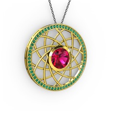 Vanida Kolye - Rodolit garnet ve yeşil kuvars 8 ayar altın kolye (40 cm gümüş rolo zincir) #1plwg2e