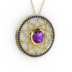 Vanida Kolye - Ametist ve lab safir 8 ayar altın kolye (40 cm gümüş rolo zincir) #1ppa451