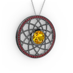 Vanida Kolye - Sitrin ve garnet 925 ayar siyah rodyum kaplama gümüş kolye (40 cm beyaz altın rolo zincir) #1premzr