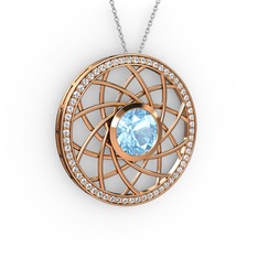 Vanida Kolye - Akuamarin ve pırlanta 8 ayar rose altın kolye (0.66 karat, 40 cm beyaz altın rolo zincir) #1q56syy