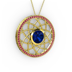 Vanida Kolye - Lab safir ve rodolit garnet 18 ayar altın kolye (40 cm altın rolo zincir) #1qd4il6