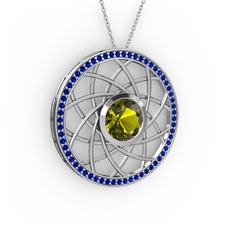 Vanida Kolye - Peridot ve lab safir 14 ayar beyaz altın kolye (40 cm beyaz altın rolo zincir) #1qd828a