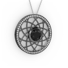 Vanida Kolye - Siyah zirkon ve pırlanta 925 ayar siyah rodyum kaplama gümüş kolye (0.66 karat, 40 cm beyaz altın rolo zincir) #1qni5s0