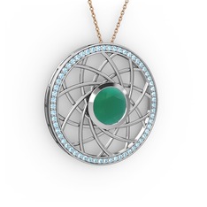 Vanida Kolye - Kök zümrüt ve akuamarin 18 ayar beyaz altın kolye (40 cm rose altın rolo zincir) #1qxbexg