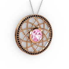 Vanida Kolye - Pembe kuvars ve siyah zirkon 925 ayar rose altın kaplama gümüş kolye (40 cm beyaz altın rolo zincir) #1r1bsbz