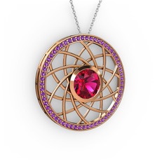 Rodolit garnet ve ametist 925 ayar rose altın kaplama gümüş kolye (40 cm beyaz altın rolo zincir)