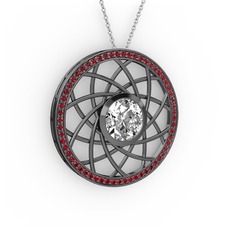 Beyaz zirkon ve garnet 925 ayar siyah rodyum kaplama gümüş kolye (40 cm gümüş rolo zincir)