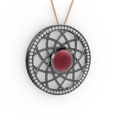 Vanida Kolye - Kök yakut ve swarovski 925 ayar siyah rodyum kaplama gümüş kolye (40 cm rose altın rolo zincir) #1s58yuj