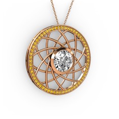 Swarovski ve sitrin 8 ayar rose altın kolye (40 cm gümüş rolo zincir)