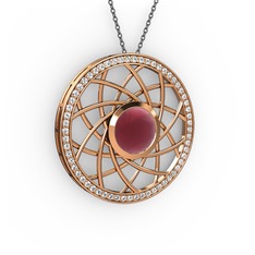 Vanida Kolye - Kök yakut ve pırlanta 14 ayar rose altın kolye (0.66 karat, 40 cm gümüş rolo zincir) #1sh672