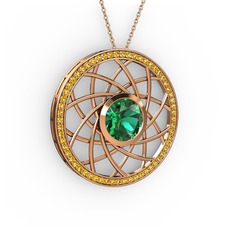 Vanida Kolye - Yeşil kuvars ve sitrin 925 ayar rose altın kaplama gümüş kolye (40 cm rose altın rolo zincir) #1t4rubp