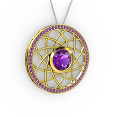 Ametist 18 ayar altın kolye (40 cm beyaz altın rolo zincir)