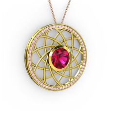 Vanida Kolye - Rodolit garnet ve pembe kuvars 14 ayar altın kolye (40 cm rose altın rolo zincir) #1t7tttp