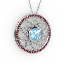 Vanida Kolye - Akuamarin ve garnet 18 ayar beyaz altın kolye (40 cm beyaz altın rolo zincir) #1t95g4i
