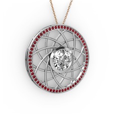Vanida Kolye - Beyaz zirkon ve garnet 8 ayar beyaz altın kolye (40 cm rose altın rolo zincir) #1t99xf2