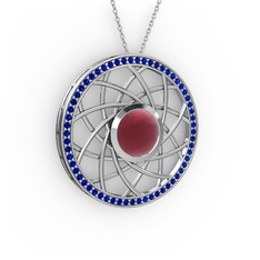 Kök yakut ve lab safir 14 ayar beyaz altın kolye (40 cm beyaz altın rolo zincir)