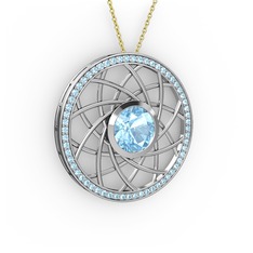 Vanida Kolye - Akuamarin 18 ayar beyaz altın kolye (40 cm gümüş rolo zincir) #1thuqm2