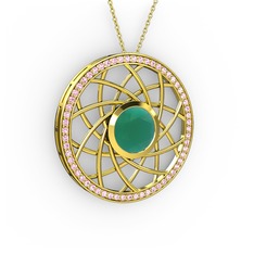 Vanida Kolye - Kök zümrüt ve pembe kuvars 8 ayar altın kolye (40 cm altın rolo zincir) #1tzpf6q