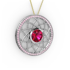 Rodolit garnet ve pembe kuvars 8 ayar beyaz altın kolye (40 cm altın rolo zincir)