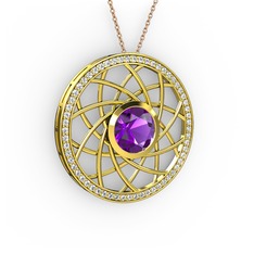 Vanida Kolye - Ametist ve swarovski 14 ayar altın kolye (40 cm gümüş rolo zincir) #1u8x6o3