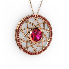 Rodolit garnet ve garnet 8 ayar rose altın kolye (40 cm gümüş rolo zincir)