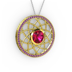 Vanida Kolye - Rodolit garnet ve ametist 14 ayar altın kolye (40 cm gümüş rolo zincir) #1ugrdma