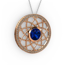 Vanida Kolye - Lab safir ve dumanlı kuvars 925 ayar rose altın kaplama gümüş kolye (40 cm beyaz altın rolo zincir) #1umgq4e