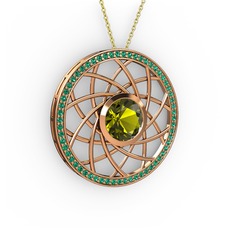 Peridot ve yeşil kuvars 925 ayar rose altın kaplama gümüş kolye (40 cm altın rolo zincir)