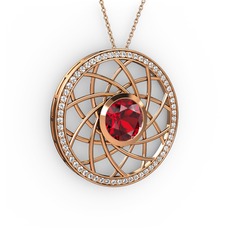 Vanida Kolye - Garnet ve beyaz zirkon 14 ayar rose altın kolye (40 cm rose altın rolo zincir) #1uz4l7y