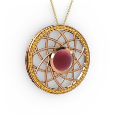 Vanida Kolye - Kök yakut ve sitrin 8 ayar rose altın kolye (40 cm altın rolo zincir) #1v3imbi