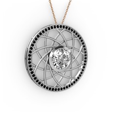 Vanida Kolye - Swarovski ve siyah zirkon 14 ayar beyaz altın kolye (40 cm rose altın rolo zincir) #1vcnu6i