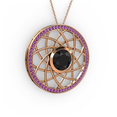 Vanida Kolye - Siyah zirkon ve ametist 18 ayar rose altın kolye (40 cm gümüş rolo zincir) #1vpmcuz