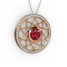 Garnet ve akuamarin 8 ayar rose altın kolye (40 cm beyaz altın rolo zincir)