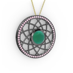 Vanida Kolye - Kök zümrüt ve pembe kuvars 925 ayar siyah rodyum kaplama gümüş kolye (40 cm altın rolo zincir) #1w9lotu