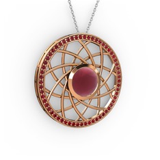 Kök yakut ve garnet 18 ayar rose altın kolye (40 cm beyaz altın rolo zincir)