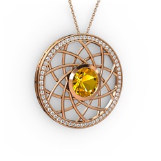 Vanida Kolye - Sitrin ve swarovski 14 ayar rose altın kolye (40 cm gümüş rolo zincir) #1x0vhe3